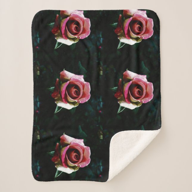 Ölgemalte rote Rose Sherpadecke (Vorderseite)