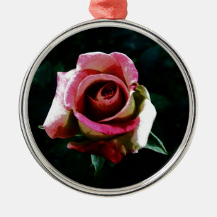 Ölgemalte rote Rose Silbernes Ornament
