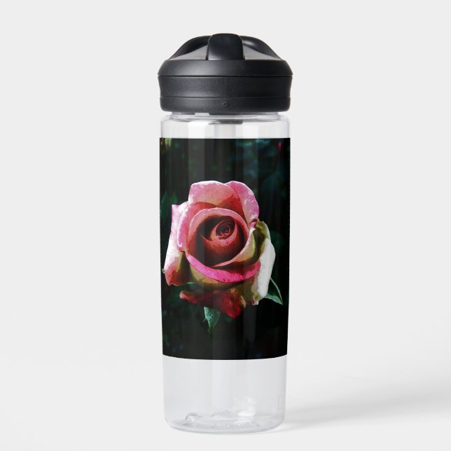 Ölgemalte rote Rose Trinkflasche (Vorderseite)
