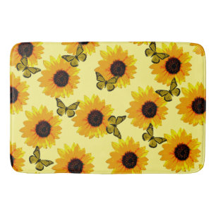 Ölgemalte Sonnenblumen und Schmetterlinge, Badematte