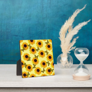 Ölgemalte Sonnenblumen und Schmetterlinge, Fotoplatte