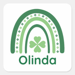 Olinda Name Clover Boho Rainbow Quadratischer Aufkleber