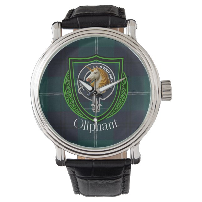 Oliphant Scottish Clan Tartan & Crest Armbanduhr (Vorderseite)