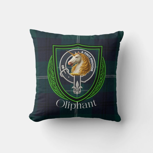 Oliphant Scottish Clan Tartan & Wappen Kissen (Vorderseite)