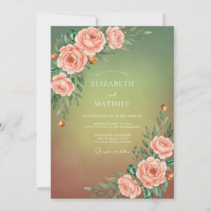 Oliv-Pfirsich-Rosen-Hochzeit Einladung