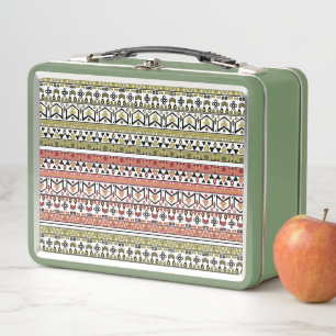 Oliv- und Braungeometrisches ethnisches Ornament Metall Brotdose