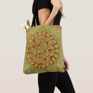 Oliv- und Rostgrüner Grunge-Blumen-Sonnen-Design Tasche