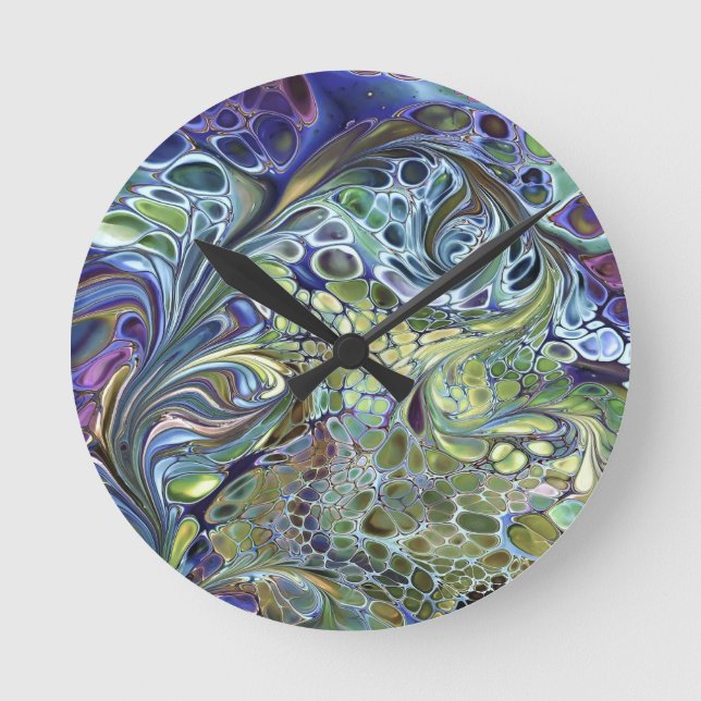 Olivbeige grün, lila blaue Bordeaux abstrakt Runde Wanduhr (Vorderseite)
