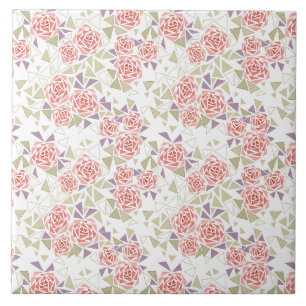 olivbeiger Mosaik Blumenmuster Retro Fliese