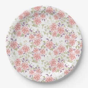 olivbeiger Mosaik Blumenmuster Retro Pappteller
