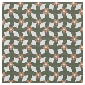 Olive Abstract Floral Grid - Polyester Weave Stoff