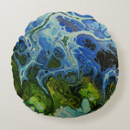 Olive and Ice Blue Imitate Marmorrundkissen Rundes Kissen