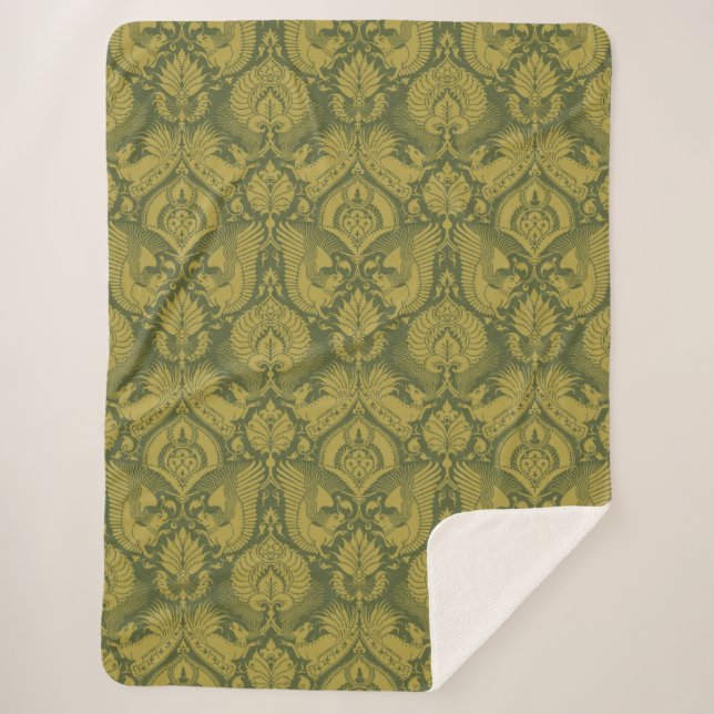 Olive and Senf Extravagant Damask Sherpa Blanket Sherpadecke (Vorderseite)