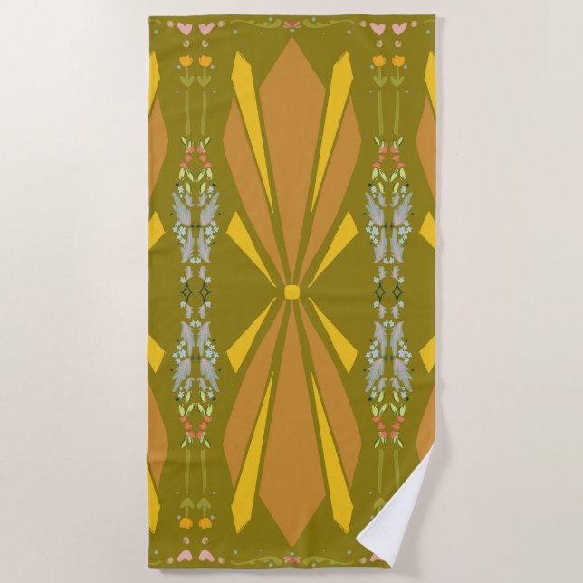 Olive Art Deco Gold Burg Strandtuch (Vorderseite)