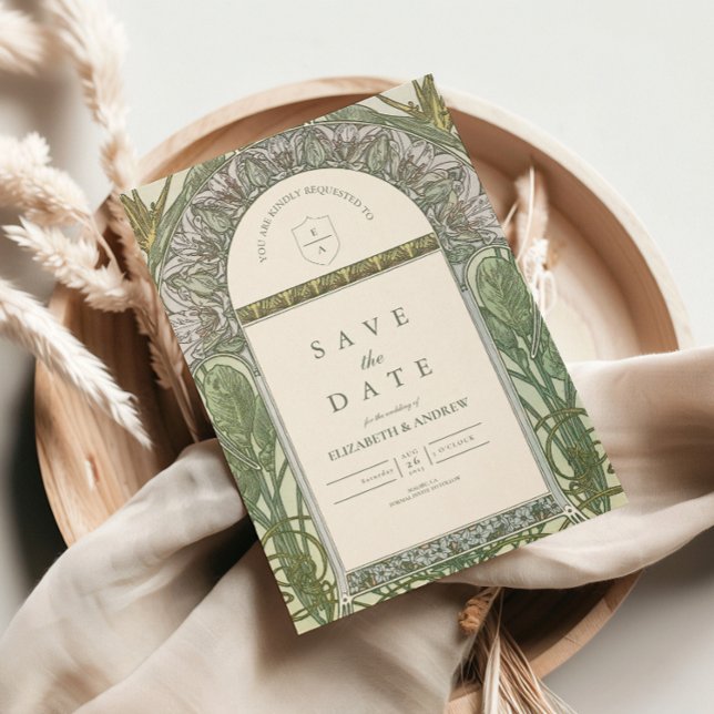 Olive Art Nouveau Hochzeit Save The Date (Von Creator hochgeladen)