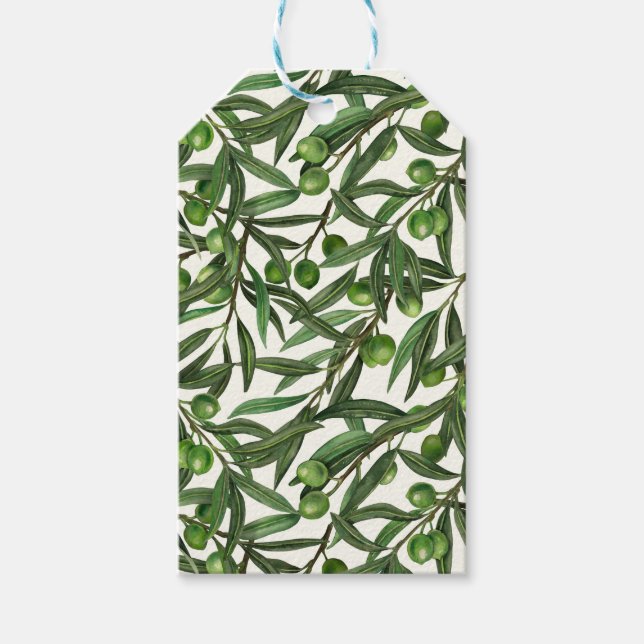 Olive-Äste auf weißer Seite Geschenkanhänger (Vorderseite)