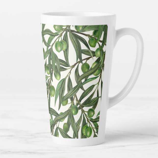 Olive-Äste auf weißer Seite Milchtasse (Rechts)