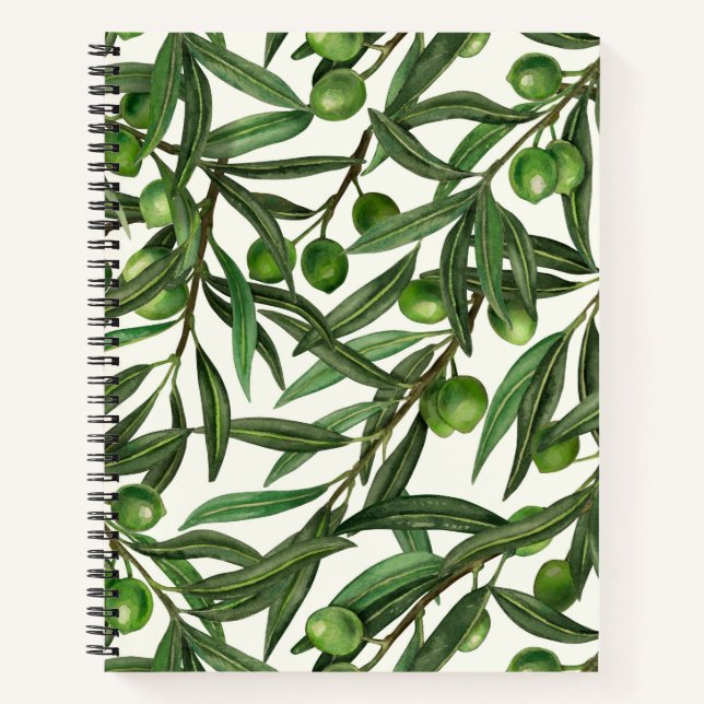 Olive-Äste auf weißer Seite Notizbuch (Vorderseite)