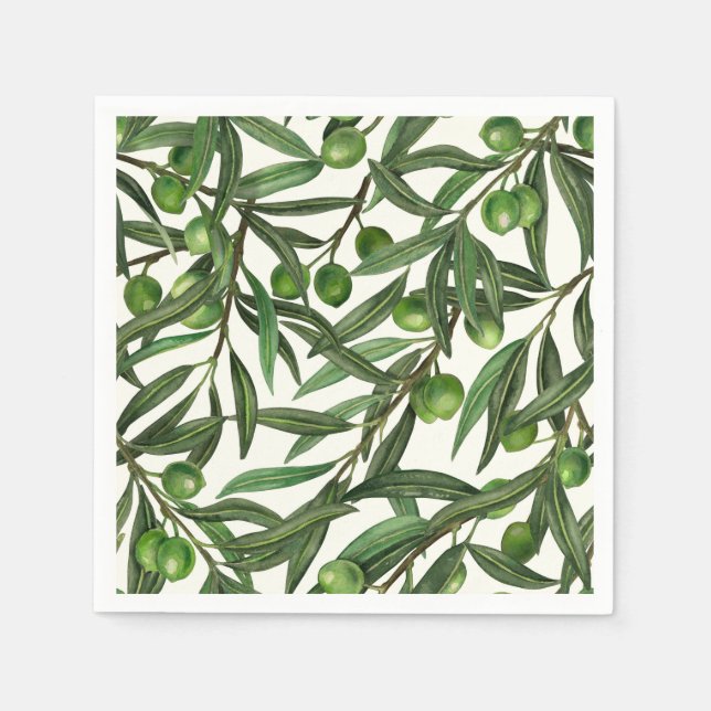 Olive-Äste auf weißer Seite Serviette (Vorderseite)