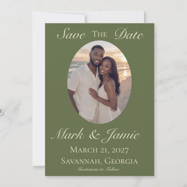 Olive & Beige Save the Date (Devant)