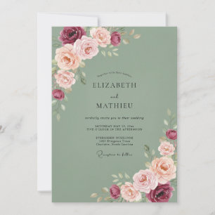 Olive Berry Ranunculus Hochzeit Einladung