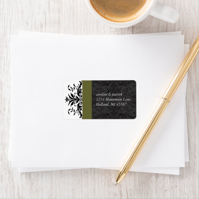 Olive Black Damask Address Labels - Adressaufkleber (Insitu)