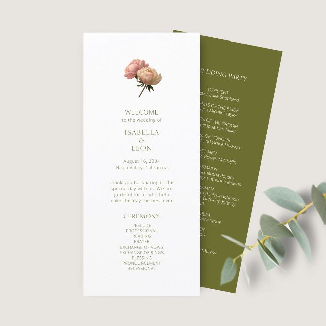 Olive & Blanc | Programme de mariage chic floral r (Créateur téléchargé)