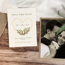 Olive & Blätter Geometrisches Herz-Hochzeitssemble