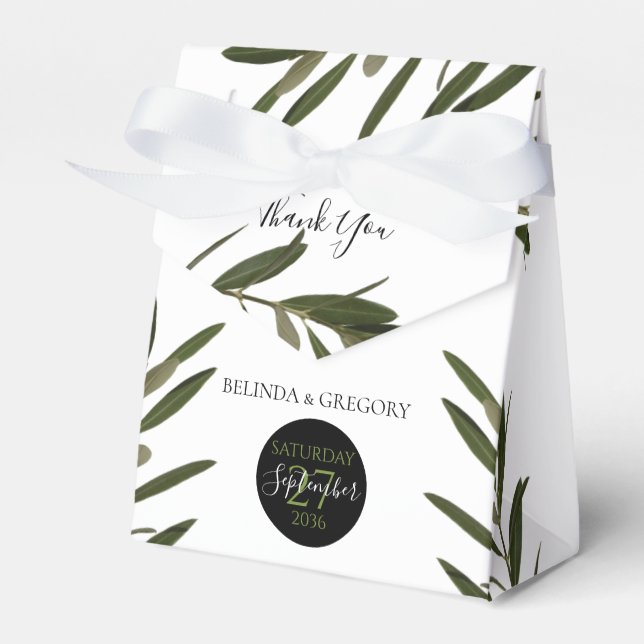Olive Blätter Grüne Hochzeit Geschenkschachtel (Vorderseite)