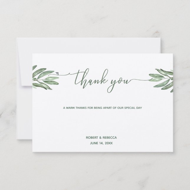 Olive-Blätter Hochzeit Dankeschön-Karte Dankeskarte (Vorderseite)
