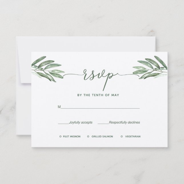 Olive-Blätter Hochzeitskarte RSVP Karte (Vorderseite)