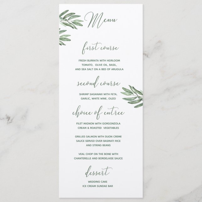 Olive Blätter Wedding Menu Menükarte (Vorderseite)