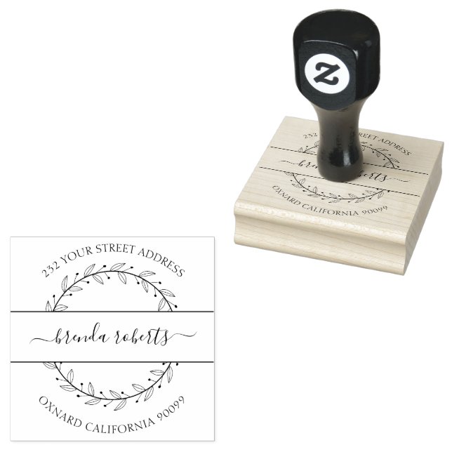 Olive Blätter Wreath Custom Black Typografy Gummistempel (Stempel)