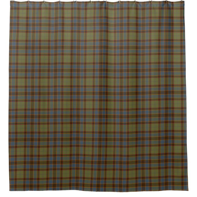 Olive Blue Orange Tartan Plaid Shower Curtain Duschvorhang (Vorderseite)