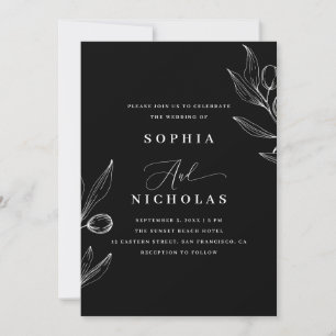 Olive Botanical Black Wedding - Foto & QR Code Einladung
