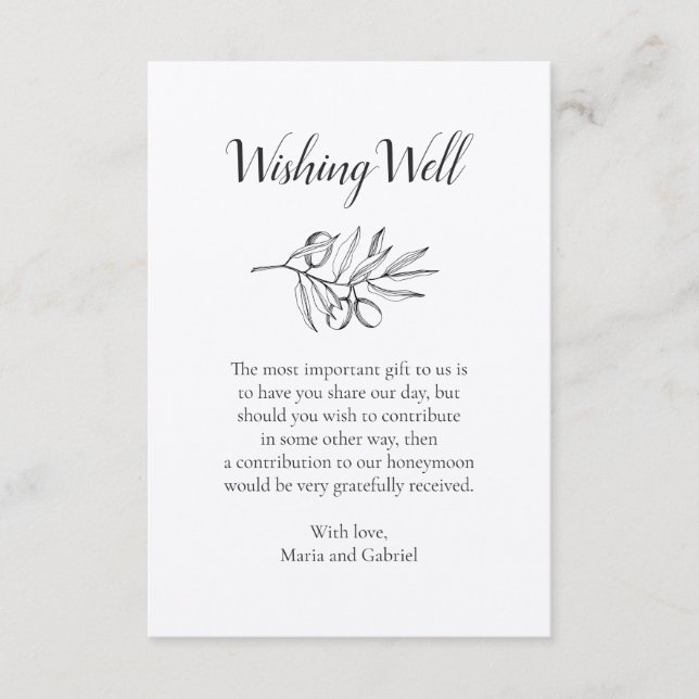 Olive Botanical Wishing Well rustic kraft Wedding Begleitkarte (Vorderseite)