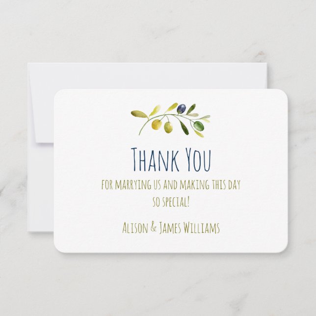 Olive Branch Aquarell Hochzeit danke Karte (Vorderseite)