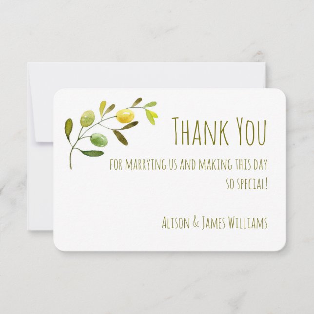 Olive Branch Aquarell Hochzeit danke Karte (Vorderseite)