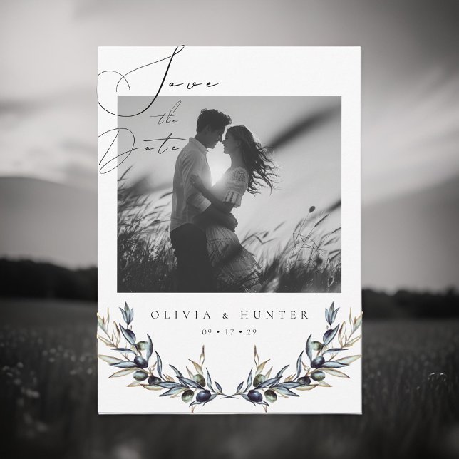 Olive Branch Black and White Wedding Save the Date (Von Creator hochgeladen)