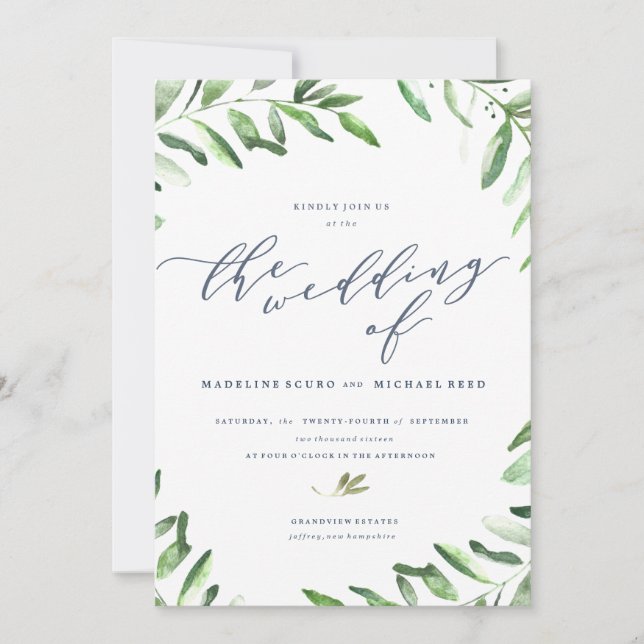 Olive Branch Boho Garden Wedding Einladung (Vorderseite)
