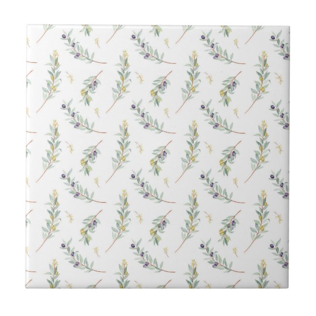 Olive Branch Botanical Rustic Pattern Fliese (Vorderseite)