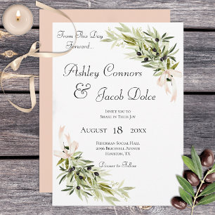 Olive Branch Bouquets Blush Wedding Einladung