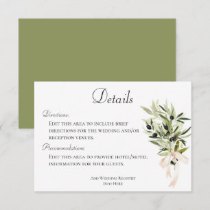 Olive Branch Bouquets Hochzeitsdetails Begleitkarte