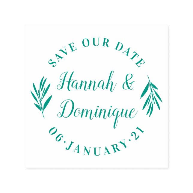 Olive Branch Calligraphy Save the Date Hochzeit Permastempel (Design)