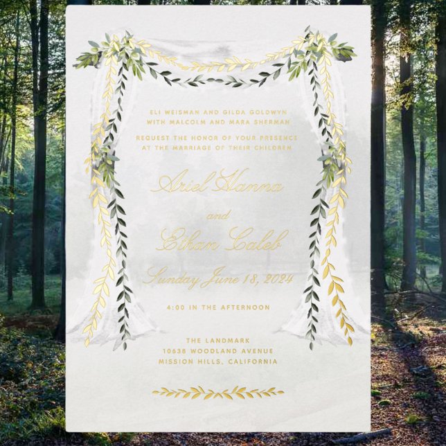 Olive Branch Chuppah Forest Wedding Gold Folieneinladung (Von Creator hochgeladen)