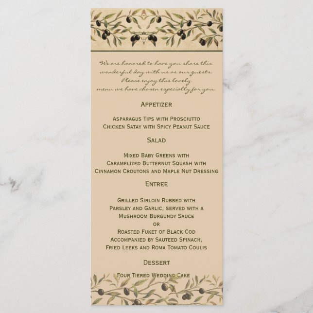 Olive Branch: Ein toskanisches Hochzeitsmenü für T Menükarte (Vorderseite)