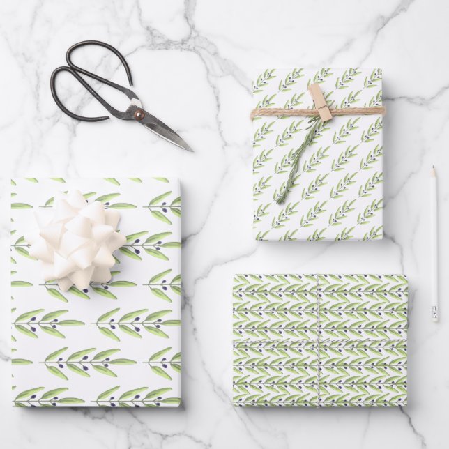 Olive Branch Gift Wrap Geschenkpapier Set (Vorderseite)