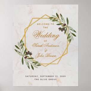 Olive Branch Green Gold Mariage Affiche de bienven