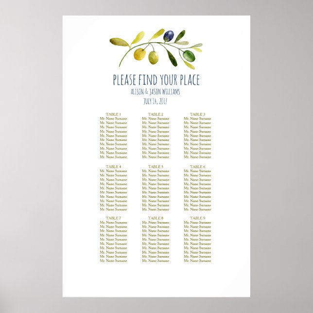 Olive Branch Hochzeitsdinner Poster (Vorne)