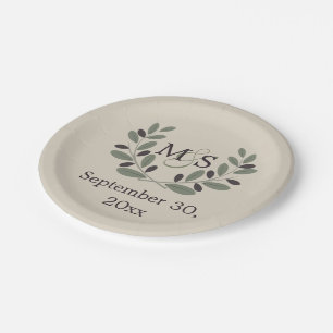 Olive Branch Kranz mit Initialen Hochzeit Pappteller